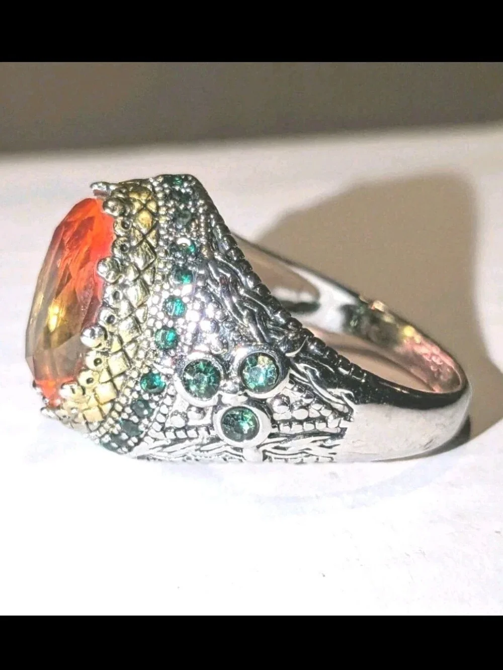 Retro Domineering Mystic Topaz Gemstone Statement Ring For Men Sz 11
